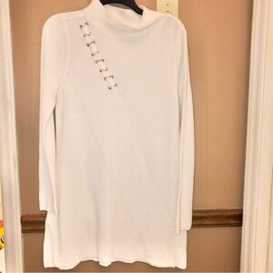 Chico’s Zenergy Cashmere Directional Laceup‎ Tunic Sweater Ecru White 1